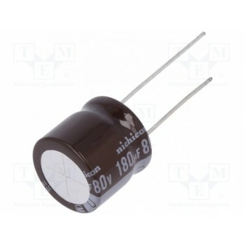 Конденсатор электролитический NICHICON UPM1K181MHD6